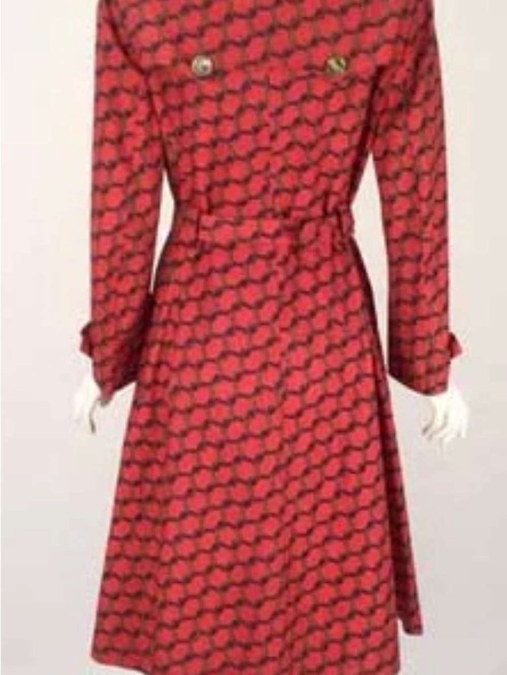 Roberta di Camerino Red and Black Patterned Belted Coat - Picture 2 of 4